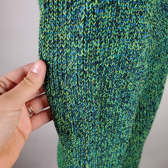 Vintage 70s 80s Neon Green Blue Collared Womens Medium Soft Cozy Sweater - Picture 5 of 7